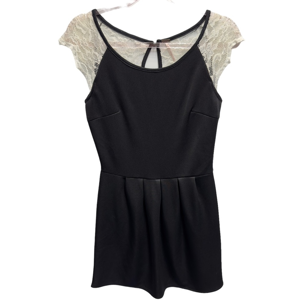 Y2K 2016 Lace Open Back Scuba Crepe Knit Pleated Mini Flare A-line Dress
